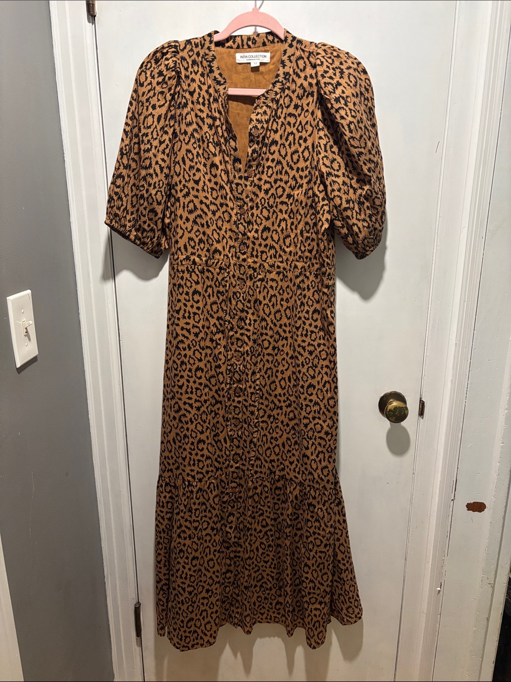 EMERSON FRY India Collection Lucy maxi block print cinch waist dress size medium